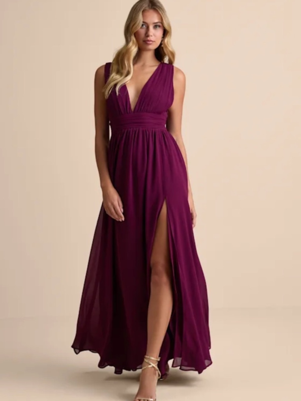 Lulus Heavenly Hues Plum Purple Chiffon Maxi Dress - Size L